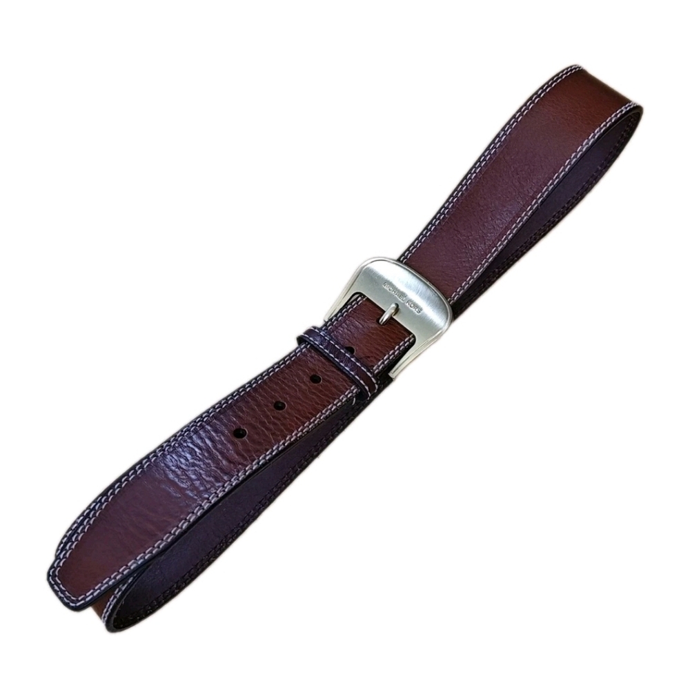 Michael Kors Brown Leather Belt Woman Med 31-34 Gold Buckle Preppy Western Boho - Picture 4 of 13